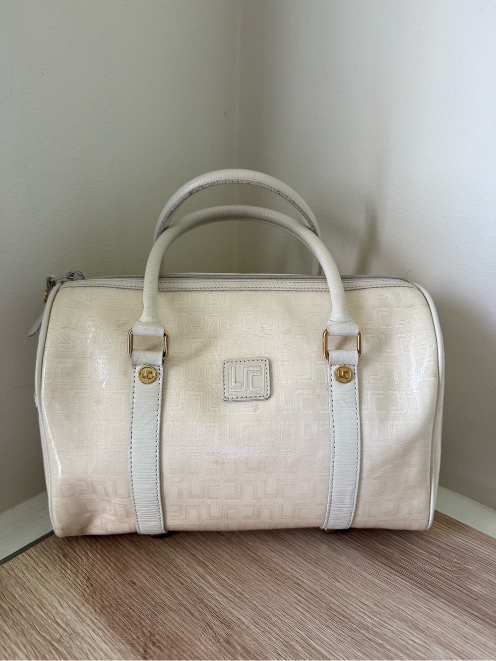 Vintage 1960’s Lucie Saint-Clair Paris Ivory and White Bowler Bag